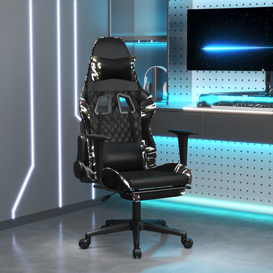 Gaming Chair with Black Plaid and Camouflage Faux Leather