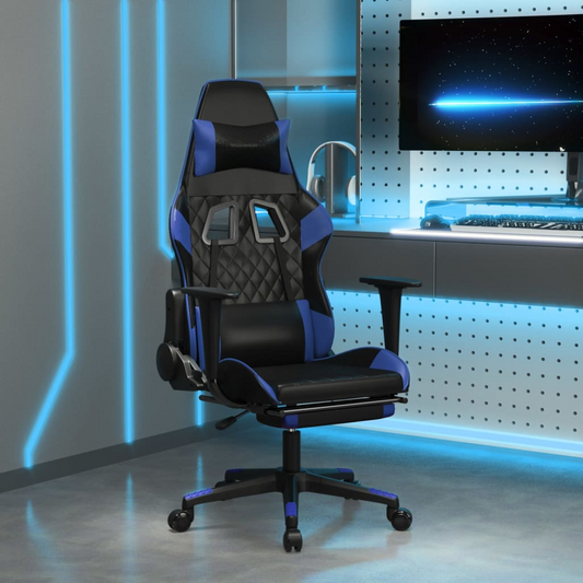 Gaming Chair with Black Plaid and Blue Faux Leather Exterior