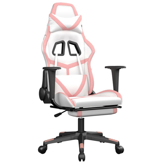 Gaming Chair with White and Pink Faux Leather