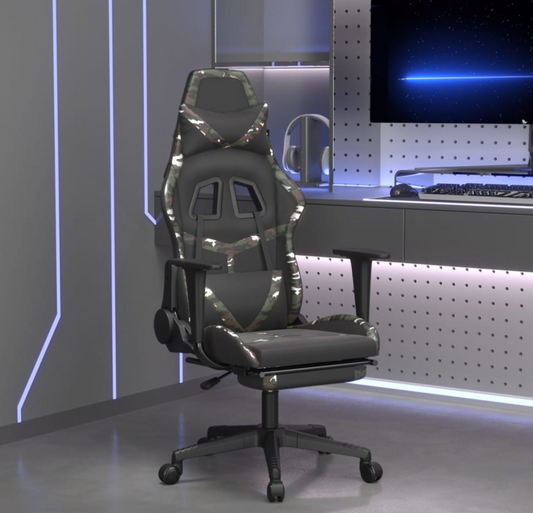Gaming Chair with Black and Camouflage Faux Leather Exterior