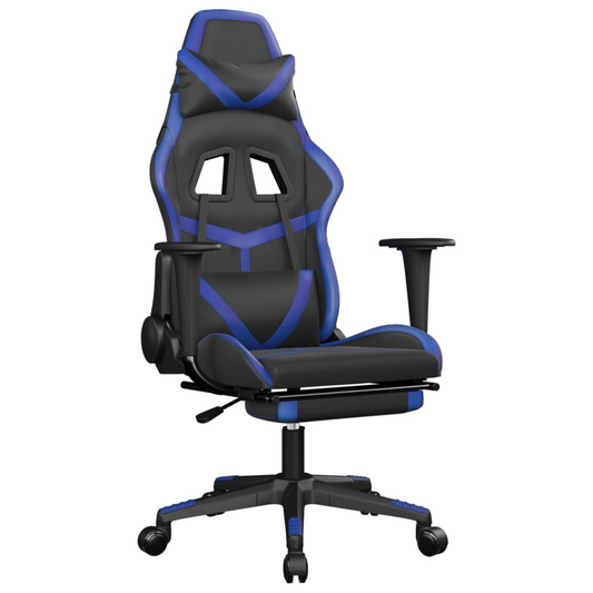 Massage Gaming Chair with Footrest Black and Blue Faux Leather