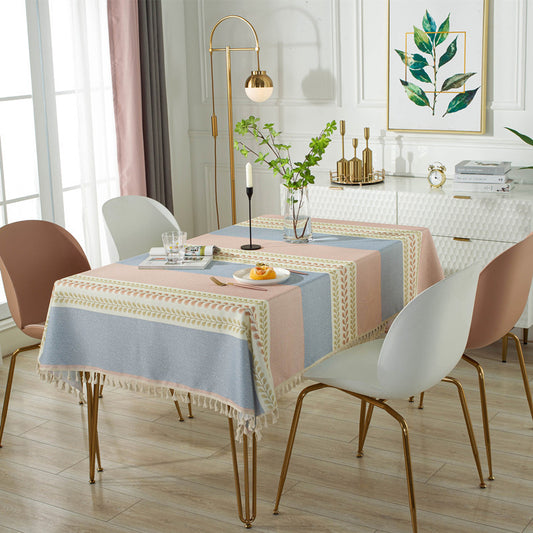 Silken Home New Modern Textile Waterproof Tablecloth with Tassels.