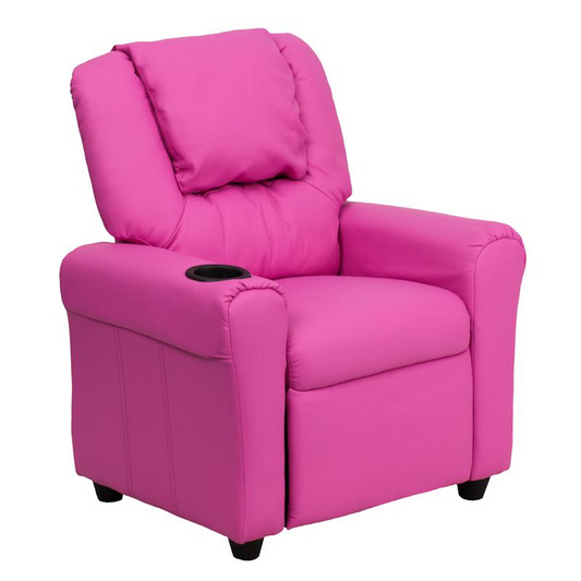 Contemporary Hot Pink Kids Recliner with cup holder and headrest