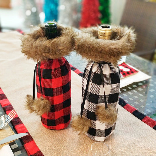 Flannel Wine Bottle Cover for Holidays and Special Occasions