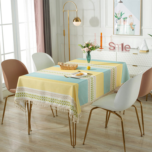 Silken Home New Modern Textile Waterproof Tablecloth with Tassels.